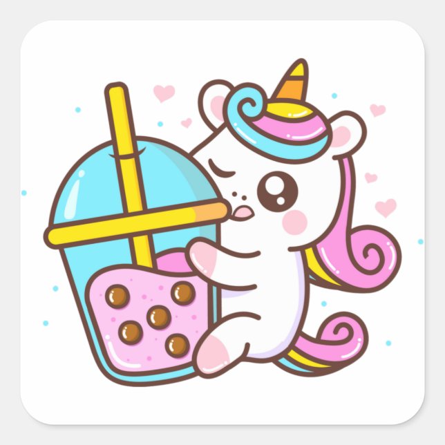 Pegatina Unicornio amante del té de burbujas (Anverso)