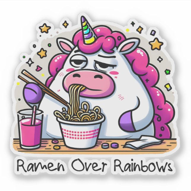 Pegatina Unicornio comiendo Ramen (Anverso)