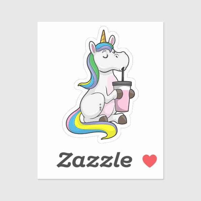 Pegatina Unicornio con té de burbuja (Hoja)