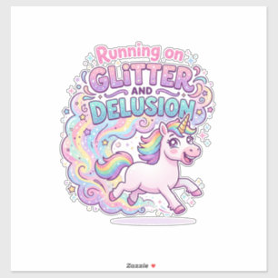 Pegatina Unicornio corriendo sobre brillo y encanto de ilus