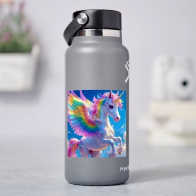 Pegatina Unicornio danzante con alas de arcoíris (Sticker sheet, 6 different sizes. Matte, glossy or glossy transparent finish. )