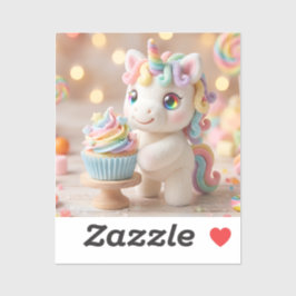 Pegatina Unicornio de Caramelo Pastel con Cupcake de Arcoír