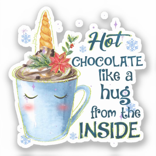 Pegatina Unicornio de chocolate caliente | Cosy Unicorn Win (Anverso)