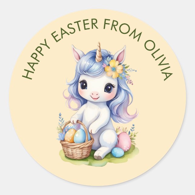 Pegatina unicornio de Cuta Feliz Pascua (Anverso)