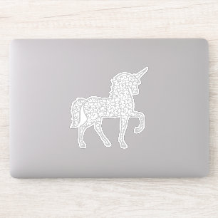 Pegatina unicornio de encaje gris plateado