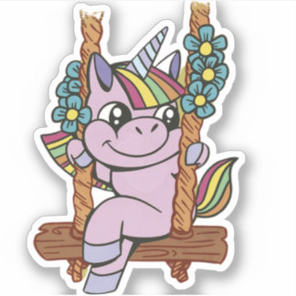 Pegatina unicornio en un columpio, unicornio lindo, unicorn