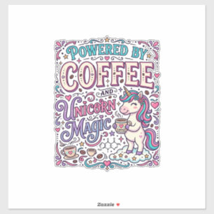Pegatina Unicornio impulsado por café y magia de unicornio 