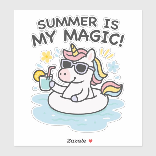 Pegatina unicornio kawaii “Summer is my magic” (Hoja)