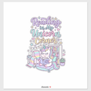 Pegatina Unicornio leyendo en mi rincón de unicornio camise