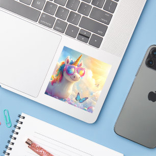 Pegatina Unicornio Lindo con Gafas de Sol: Mágico y Diverti