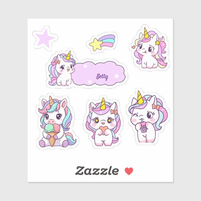 Pegatina Unicornio Lindo Personalizado (Hoja)