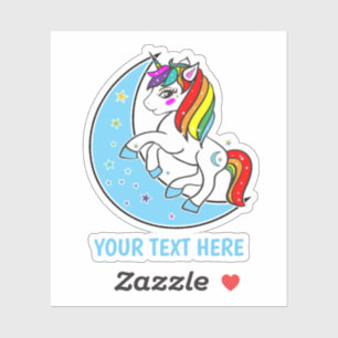 Pegatina Unicornio Luna Azul Celeste y Estrellas Arcoíris