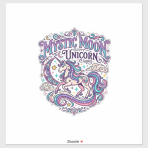 Pegatina Unicornio Místico Luna Unicornio Colorido