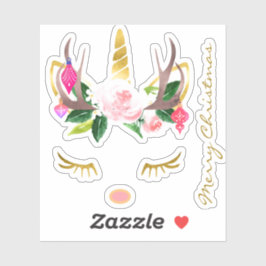 Pegatina Unicornio Navidad rosa azota a los ángeles y a la 
