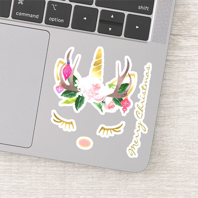 Pegatina Unicornio Navidad rosa azota a los ángeles y a la  (Detalle)