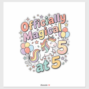 Pegatina Unicornio Oficialmente Mágico a 5 Diseño de Fondo 