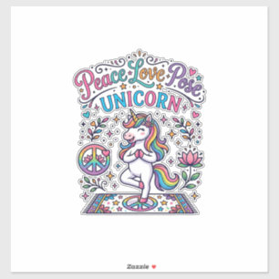 Pegatina Unicornio Paz Amor Pose Unicornio Fondo Blanco S