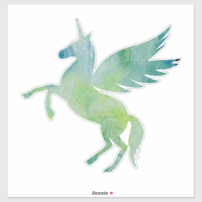 Pegatina Unicornio, Pegasus, caballo de fantasía azul verdo (Hoja)