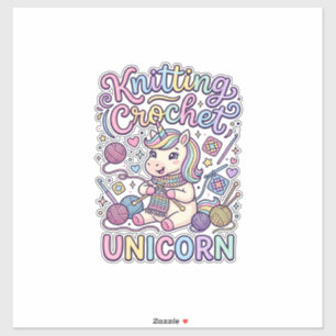 Pegatina Unicornio Tejiendo Crochet Unicornio Encantador Bl