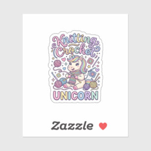 Pegatina Unicornio Tejiendo Crochet Unicornio Encantador Bl