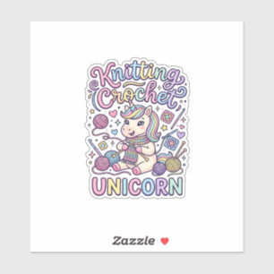Pegatina Unicornio Tejiendo Crochet Unicornio Encantador Bl