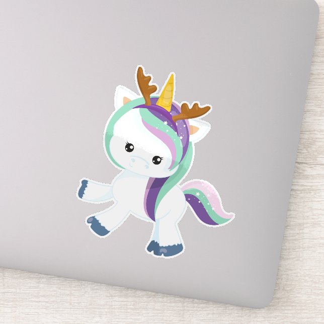 Pegatina Unicornio, unicornio, cuernos, navidades (Detalle)