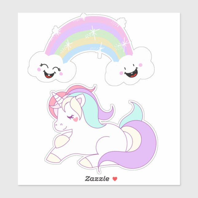 Pegatina Unicornio y arcoiris (Hoja)