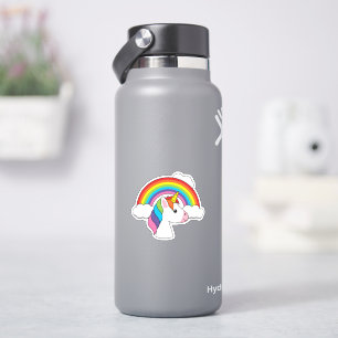 Pegatina Unicornio y arcoiris con nubes kawaii