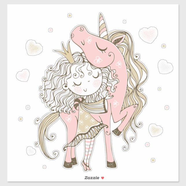 Pegatina Unicornio y Chica (Hoja)