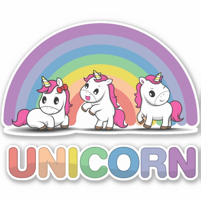 Pegatina Unicornios de arcoiris bonitos (Anverso)