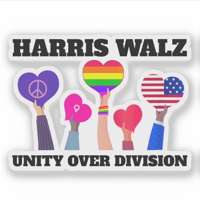 Pegatina Unidad sobre la División Kamala Harris Tim Walz (Anverso)