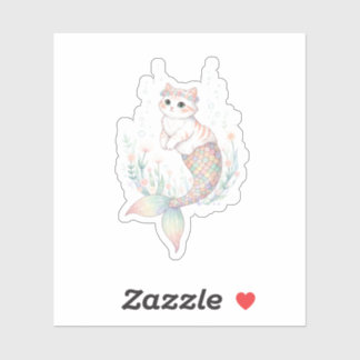 Pegatina Unique Easter Cat Mermaid Pastel Egg Scale Tail 