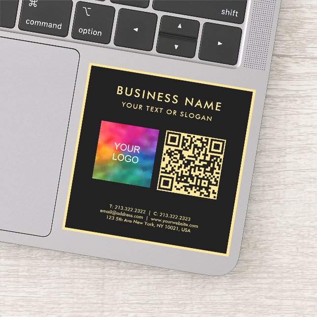 Pegatina Upload Business Logo Black & Gold Elegant QR Code (Detalle)
