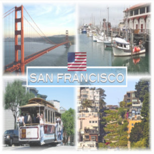 Pegatina US San Francisco - Golden Gate Bridge - Cable Car.