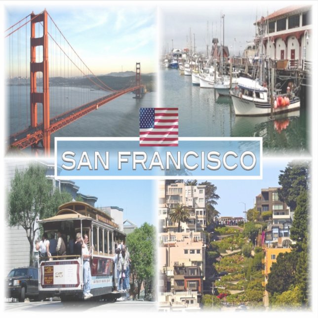 Pegatina US San Francisco - Golden Gate Bridge - Cable Car. (Anverso)