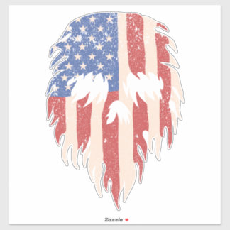 Pegatina USA Flag Skull Beard | Distressed Patriotic Design