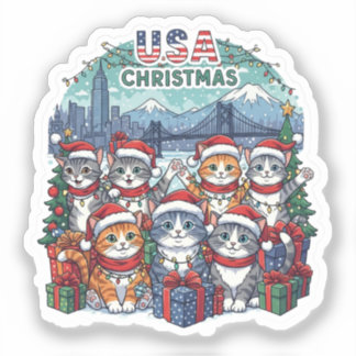 Pegatina USA Holiday Cats – Cute Meowy Christmas Sticker