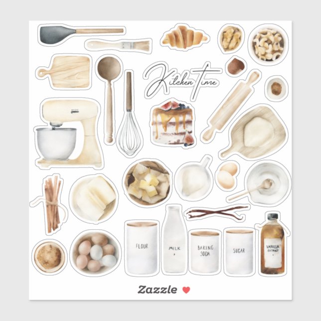 Pegatina Utensilios de cocina ingredientes para el libro de (Hoja)