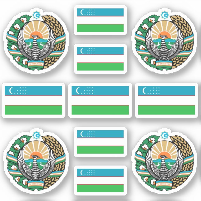 Pegatina Uzbek national symbols / coat of arms and flag sti (Anverso)