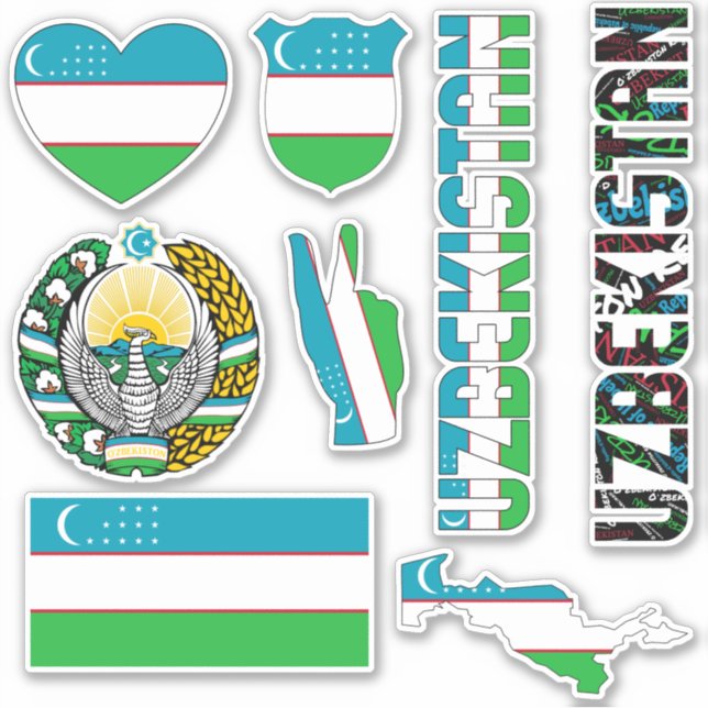 Pegatina Uzbekistán asombroso da forma a símbolos nacionale (Anverso)