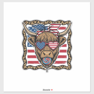 Pegatina Vaca Altura Patriótica Gráfica de Bandera Vintage_