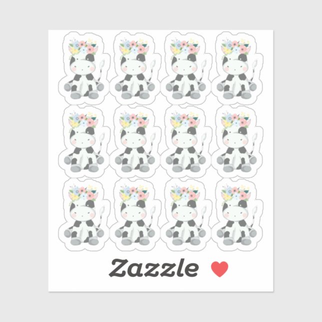 Pegatina Vaca Bebé Con Hoja De Cacollas De Corona Floral (Hoja)