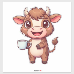 Pegatina Vaca de dibujos animados feliz con vaso de batido 