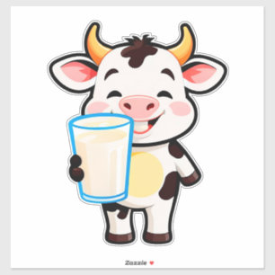 Pegatina Vaca de dibujos animados feliz con vaso de batido