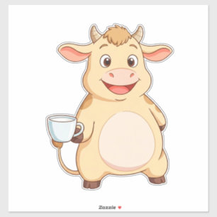 Pegatina Vaca de dibujos animados feliz con vaso de batido
