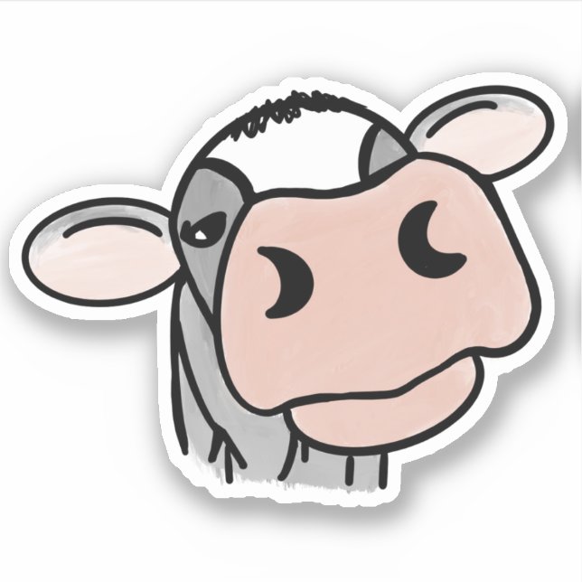 Pegatina vaca de dibujos animados negro blanco rosa beso gr (Anverso)