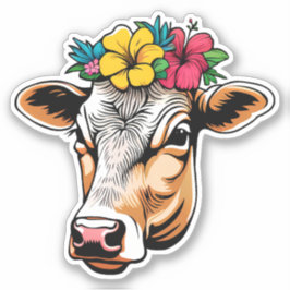 Pegatina Vaca de flores