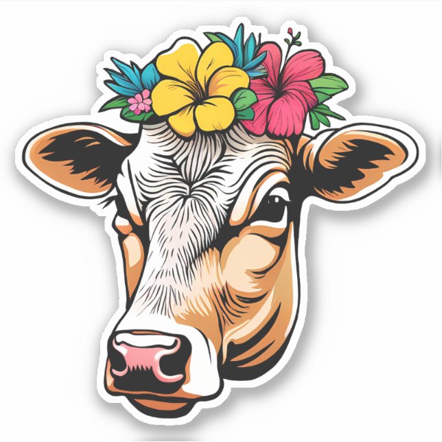 Pegatina Vaca de flores (Anverso)