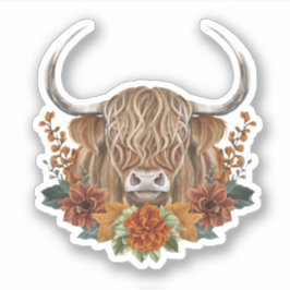 Pegatina Vaca de montaña con flores de otoño