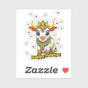 Pegatina Vaca decorada en Kawaii Pongal